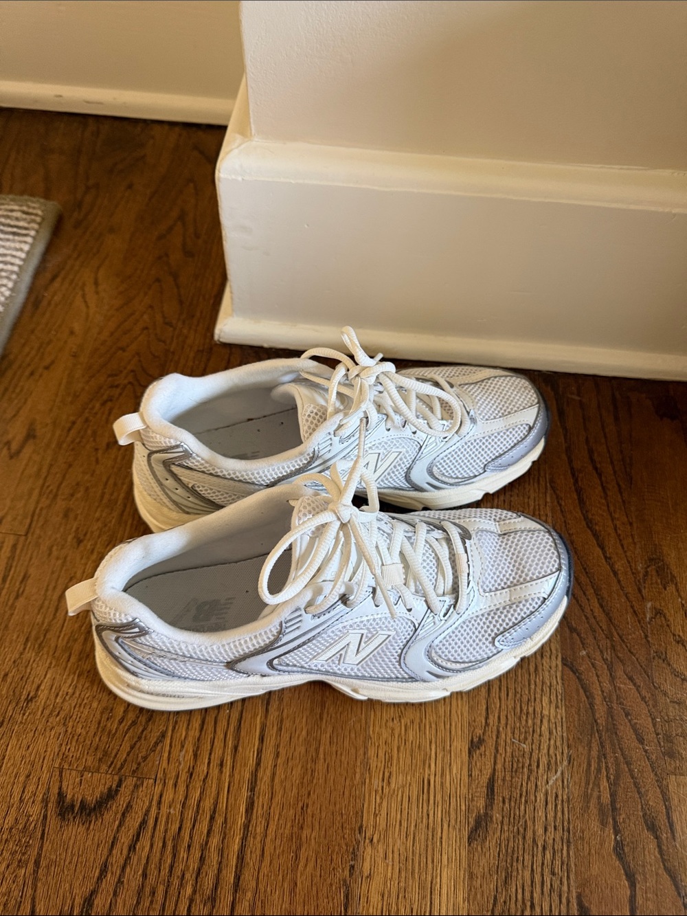 New Balance White & Silver Athletic Sneakers